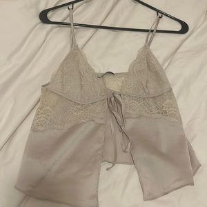 XS Abercrombie open front satin lace tank